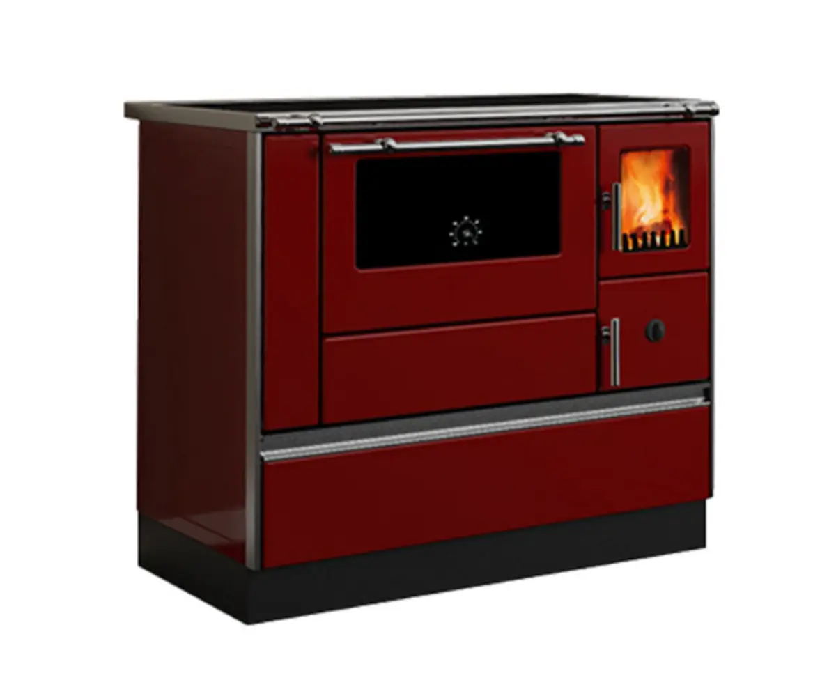 Šporet na čvrsto gorivo Alfa Plam 90H Dominant, crveni, levi ECO